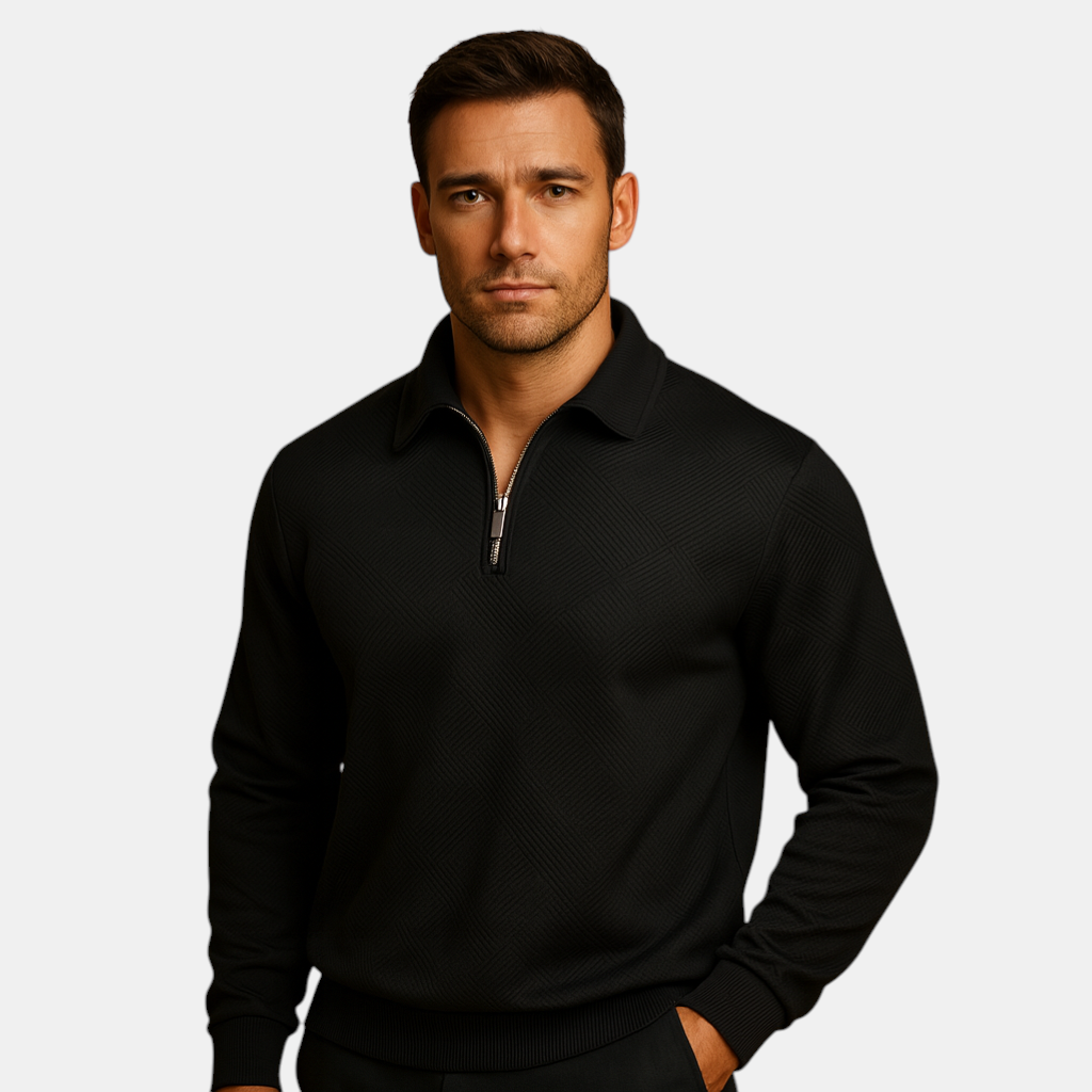 Heren polo trui met kwart rits en geometrisch patroon, ideaal voor herfst en winter, geschikt voor zowel werk als vrije tijd.