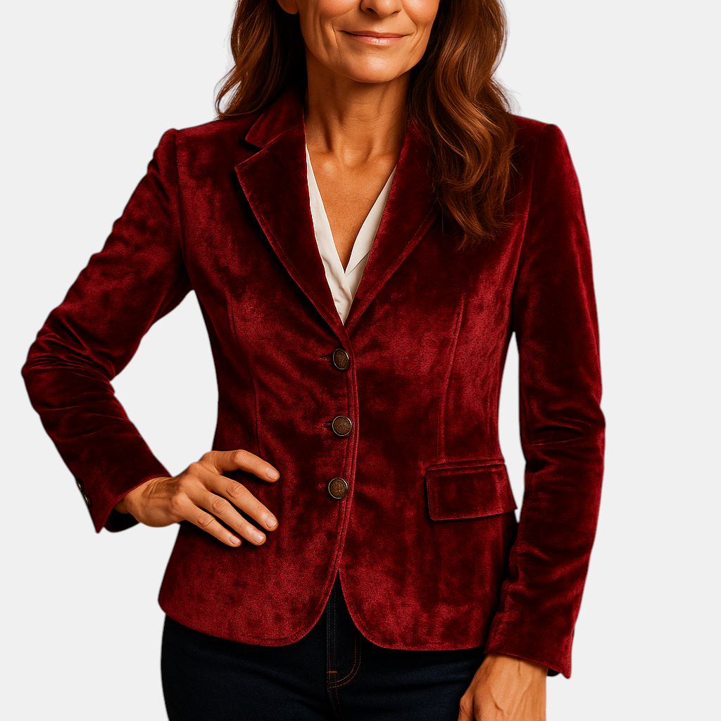 Retro damesblazer met reverskraag en zakken, slim-fit pasvorm – ideaal voor werk of een casual-chique look.