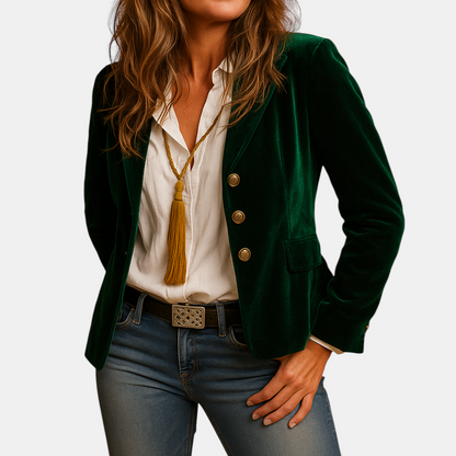 Retro damesblazer met reverskraag en zakken, slim-fit pasvorm – ideaal voor werk of een casual-chique look.