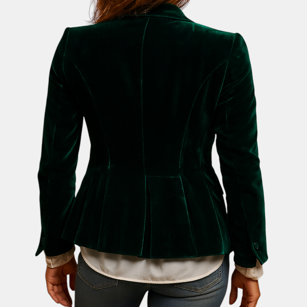 Retro damesblazer met reverskraag en zakken, slim-fit pasvorm – ideaal voor werk of een casual-chique look.