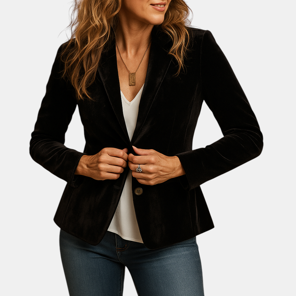 Retro damesblazer met reverskraag en zakken, slim-fit pasvorm – ideaal voor werk of een casual-chique look.