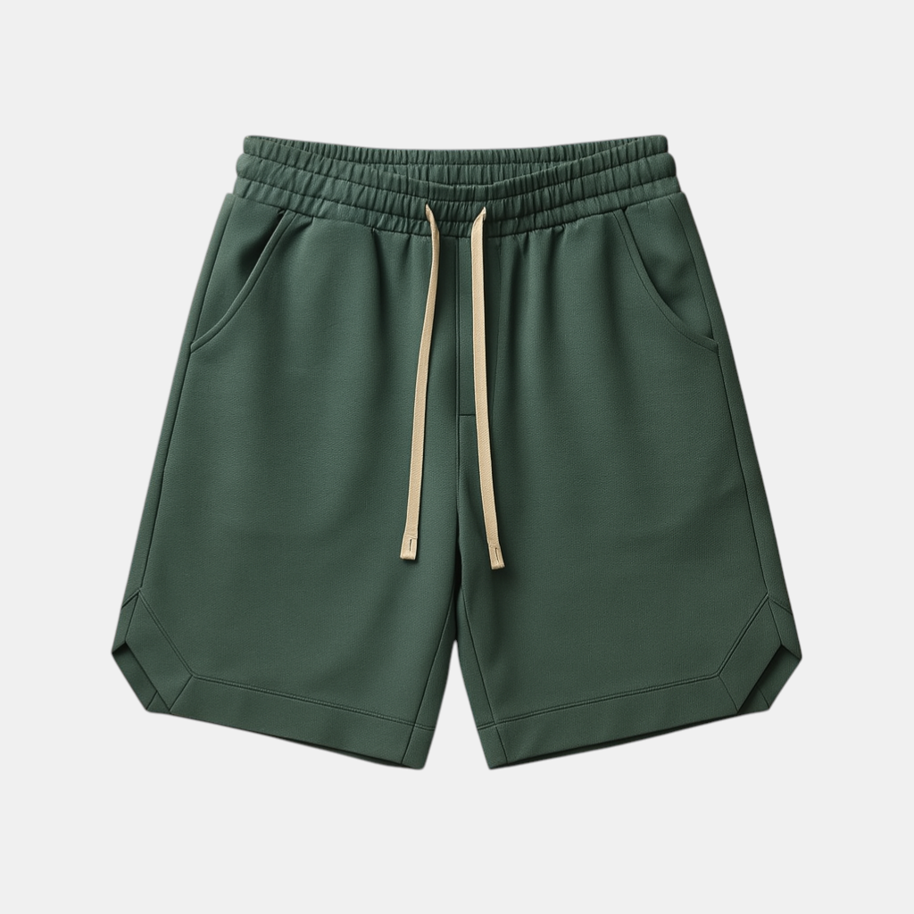 Retro sportshort voor heren met losse pasvorm en elastische tailleband, perfect voor sportieve activiteiten en ontspannen zomerdagen.