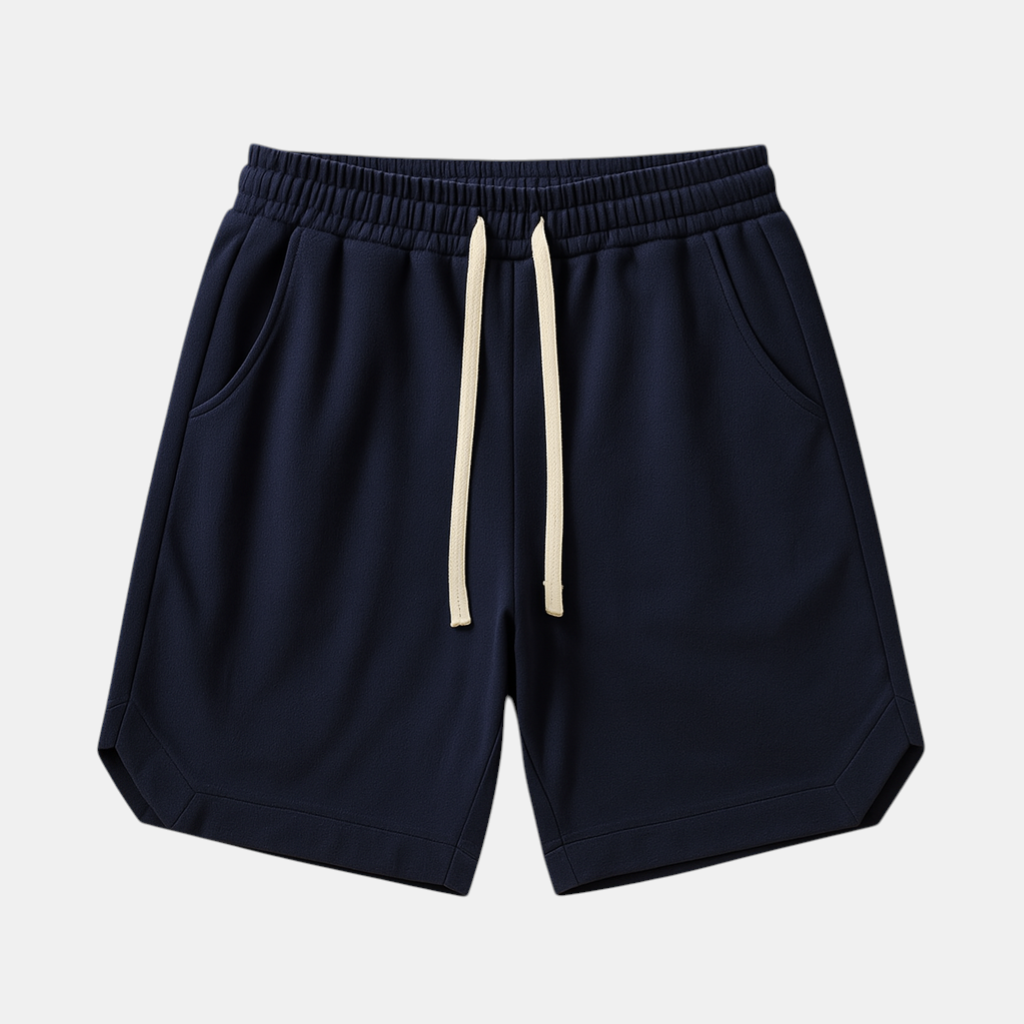 Retro sportshort voor heren met losse pasvorm en elastische tailleband, perfect voor sportieve activiteiten en ontspannen zomerdagen.