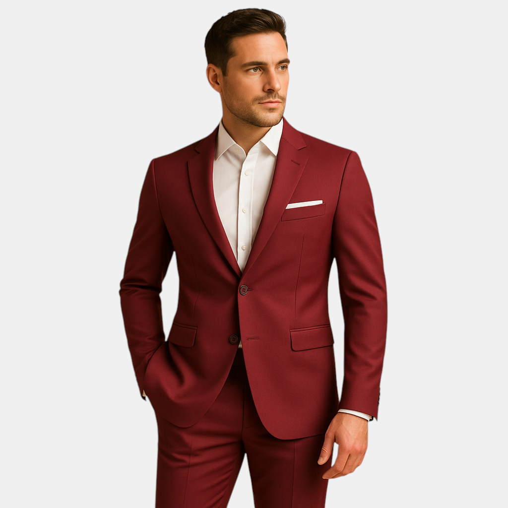 Stijlvol slim fit herenpak met blazer en pantalon in diverse kleuren, perfect voor bruiloften, zakelijke bijeenkomsten en formele evenementen.