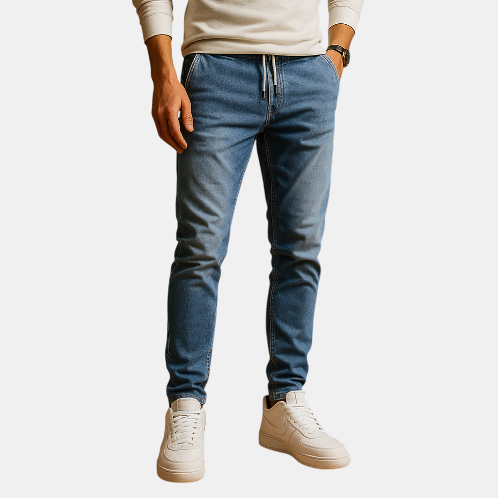Slim-fit herenjeans met stretch denim en moderne wassing, ideaal voor casual en smart-casual outfits met comfortabele pasvorm.