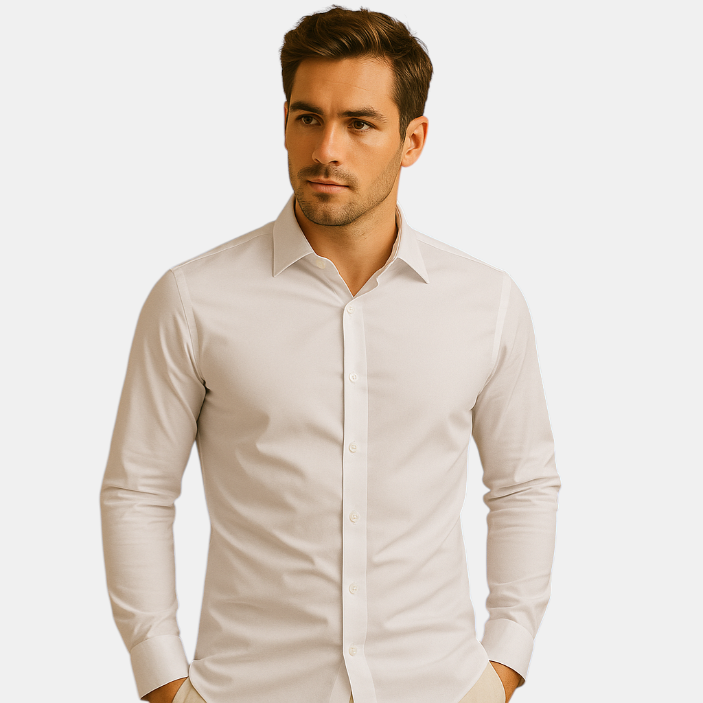 Elegant slim fit cotton dress shirt with turndown collar for modern outfits