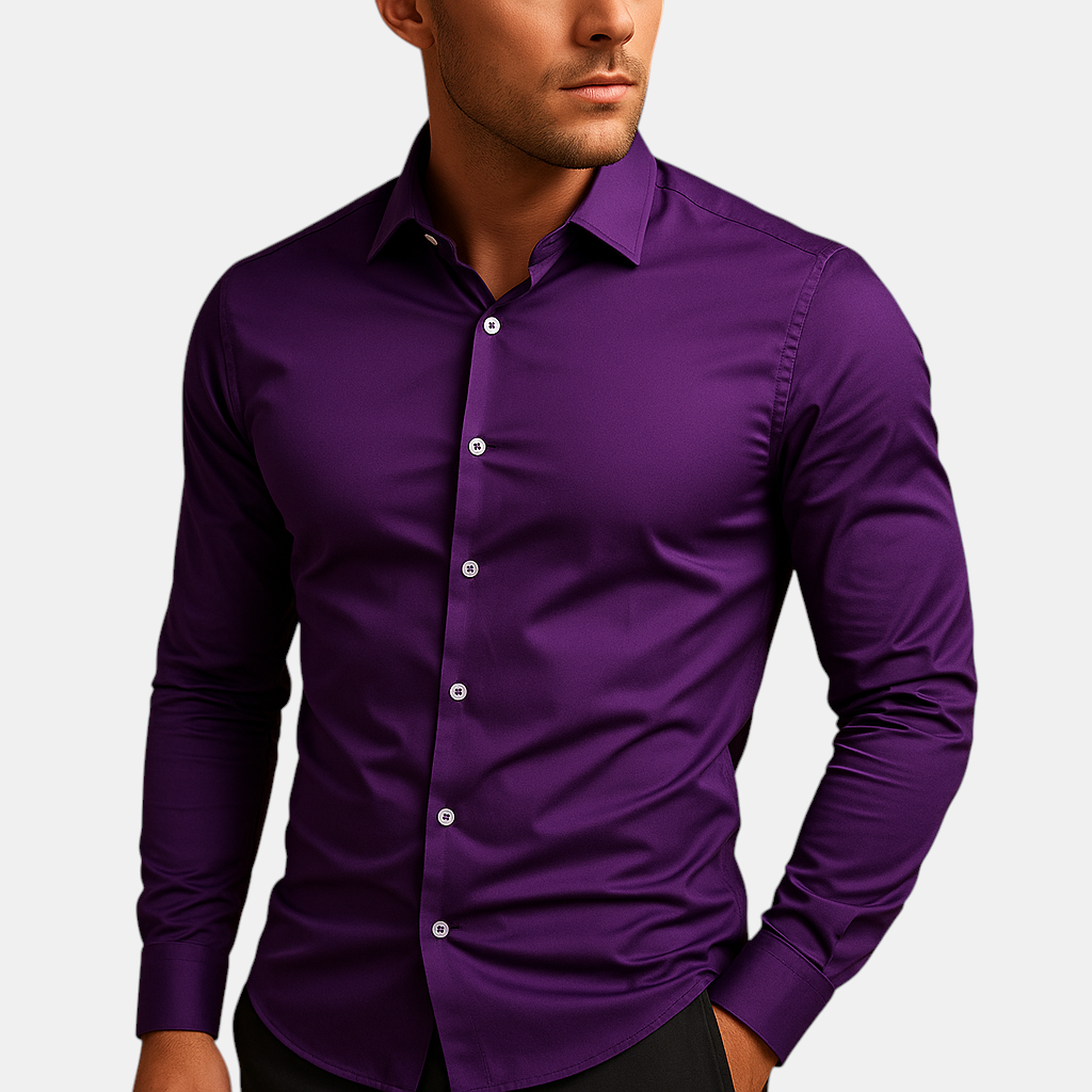 Heren slim fit overhemd van katoen met turndown-kraag, geschikt voor zakelijke en casual outfits met een moderne uitstraling.