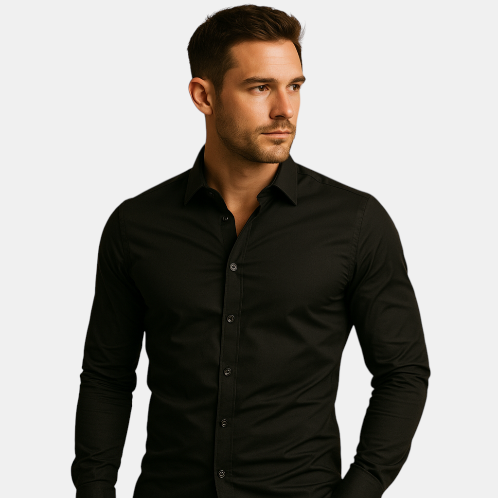 Luxury slim fit cotton dress shirt with turndown collar for business and casual wear