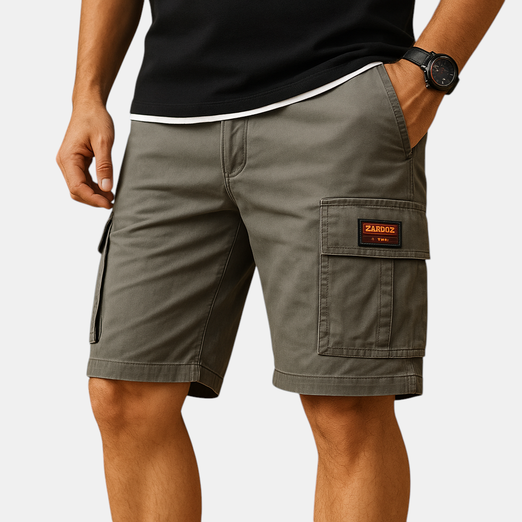 Heren cargo shorts van sneldrogend polyester met meerdere zakken in zwart, khaki en grijs – ideaal voor wandelen en outdoor gebruik.
