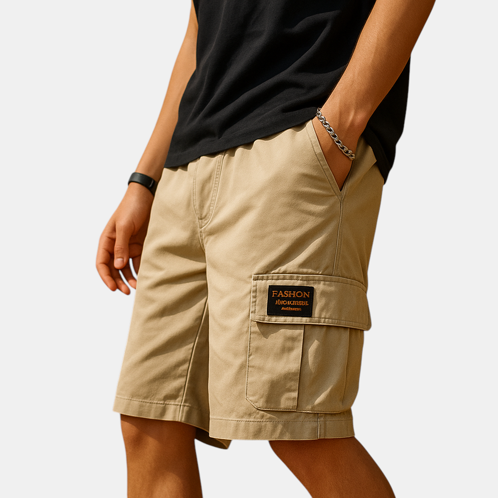 Heren cargo shorts van sneldrogend polyester met meerdere zakken in zwart, khaki en grijs – ideaal voor wandelen en outdoor gebruik.