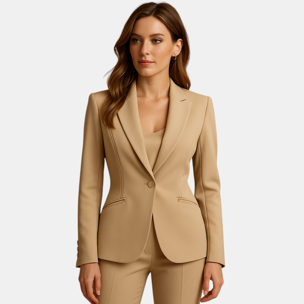 Dames blazer met reverskraag in slim fit pasvorm, perfect voor casual outfits en buitenevenementen, verkrijgbaar in zwart, beige en wit.