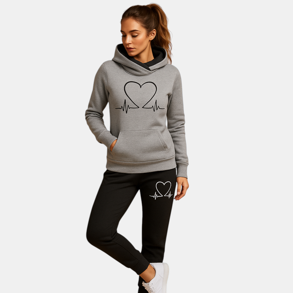 Elegant jogging set for women with jacket and trousers in streetwear design, perfect for lounging at home and casual outdoor 