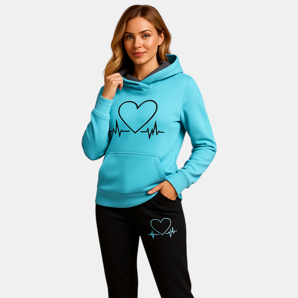 Elegant jogging set for women with jacket and trousers in streetwear design, perfect for lounging at home and casual outdoor 