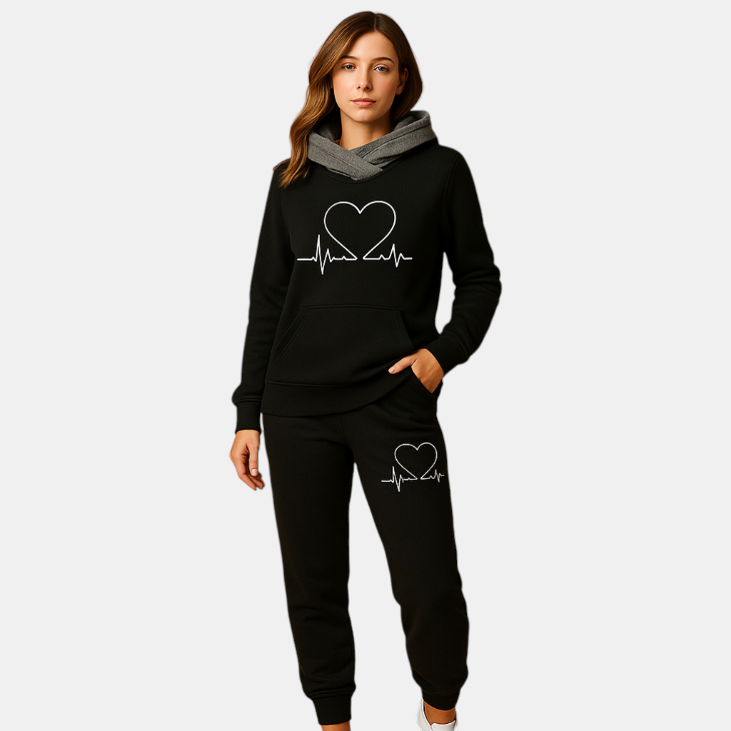 Elegant jogging set for women with jacket and trousers in streetwear design, perfect for lounging at home and casual outdoor 