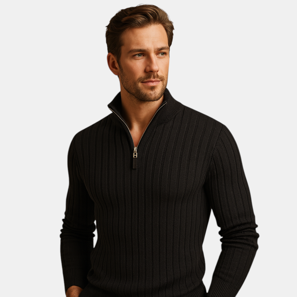 Heren sweater met half-zip en ribgebreide mouwen in lichtgrijs, comfortabele pasvorm en stijlvol design. Ideaal voor casual en smart-casual outfits.