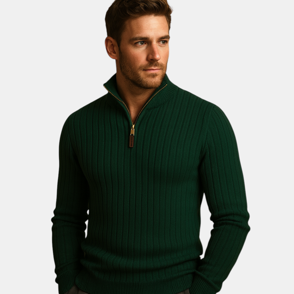 Heren sweater met half-zip en ribgebreide mouwen in lichtgrijs, comfortabele pasvorm en stijlvol design. Ideaal voor casual en smart-casual outfits.