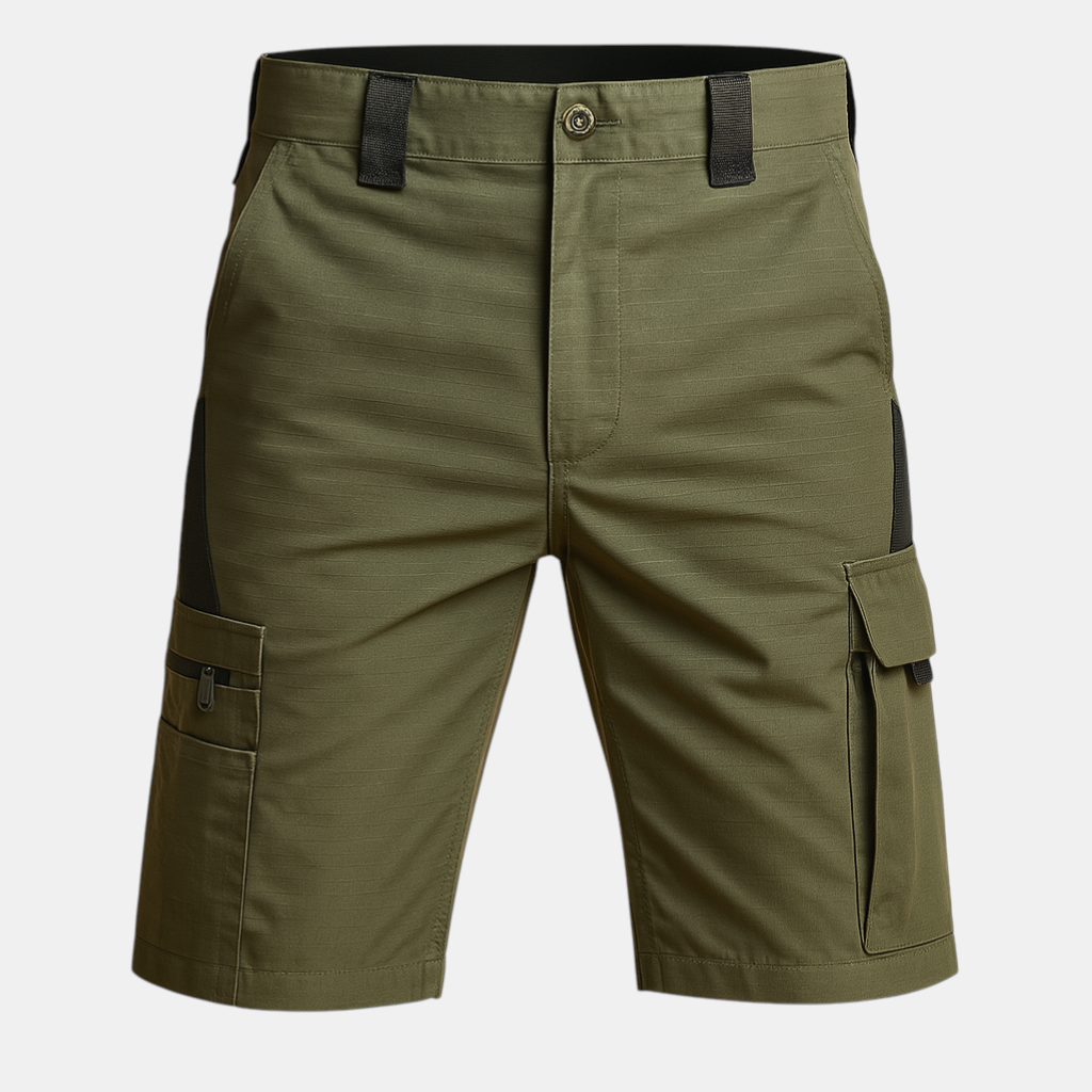 Tactische outdoor short voor heren met meerdere zakken, losvallende pasvorm en duurzaam ontwerp, perfect voor kamperen en outdooractiviteiten.