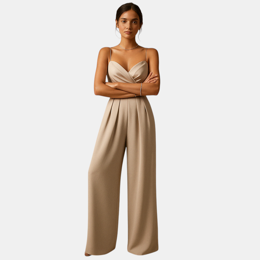 Dames zomer jumpsuit met verstelbare bandjes en lichte stof, perfect voor warme dagen en feestelijke gelegenheden.