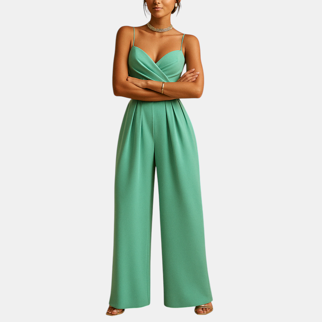 Dames zomer jumpsuit met verstelbare bandjes en lichte stof, perfect voor warme dagen en feestelijke gelegenheden.