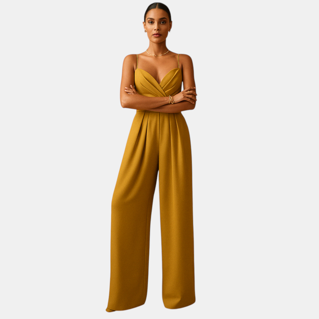 Dames zomer jumpsuit met verstelbare bandjes en lichte stof, perfect voor warme dagen en feestelijke gelegenheden.