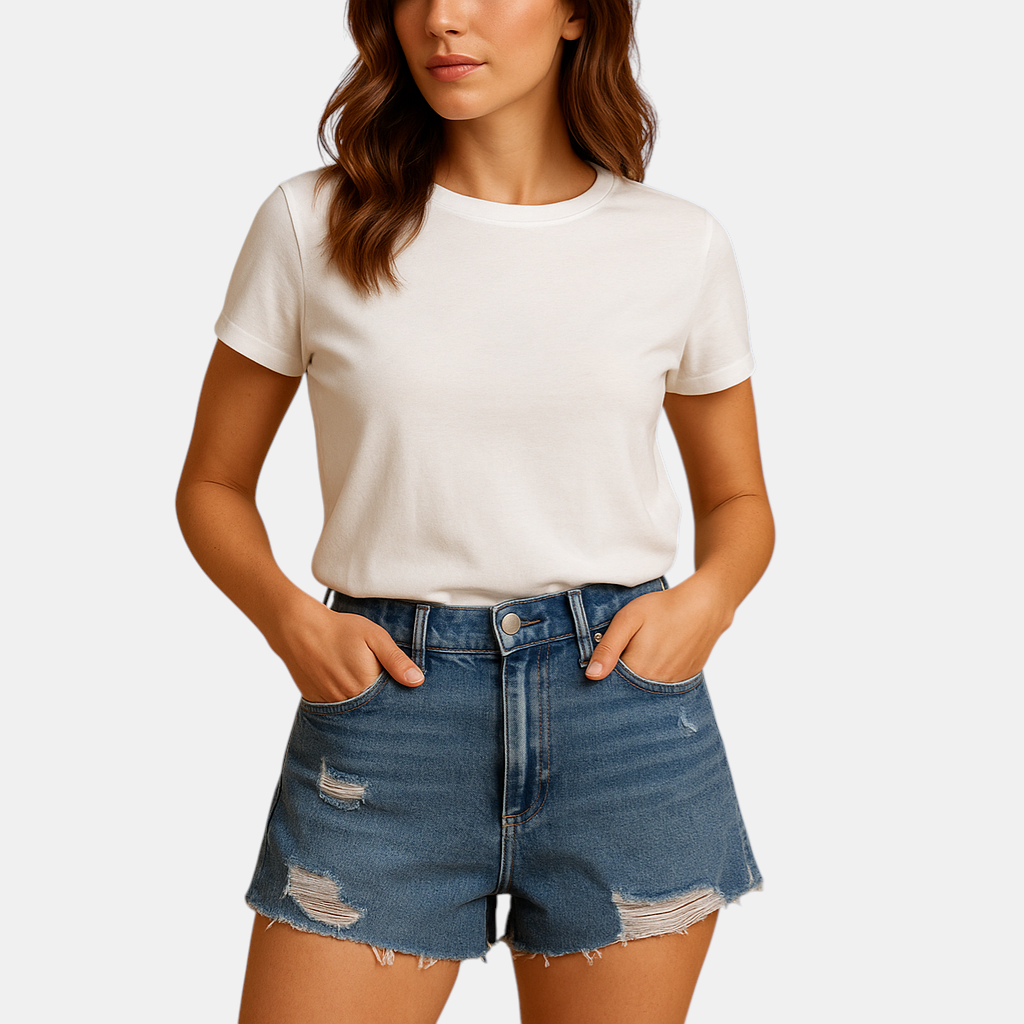 Trendy denim shorts voor dames in effen kleur met gewassen afwerking, perfect voor een casual en modieuze streetwear look in de zomer.