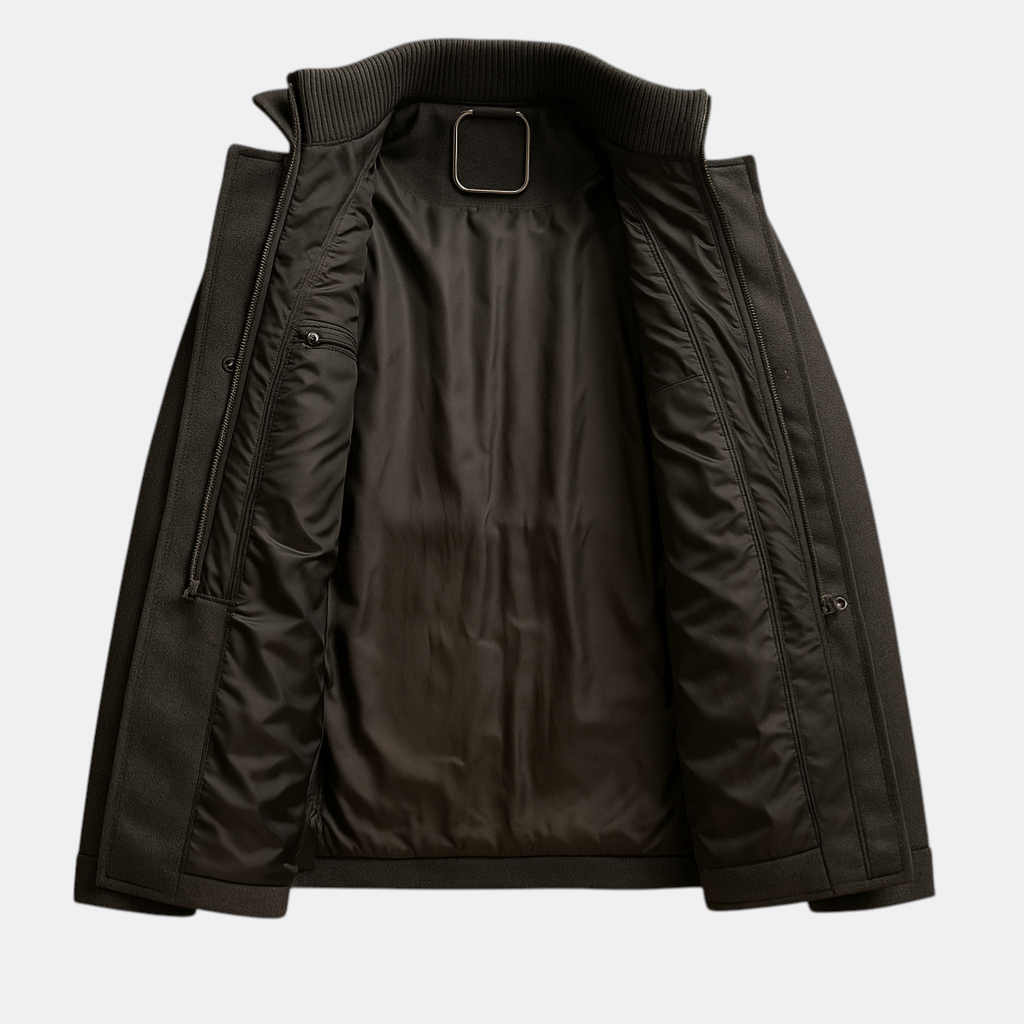 Winterjas voor heren met tweedelig ontwerp, slanke pasvorm en hoogwaardige afwerking, perfect voor formele en casual gelegenheden.