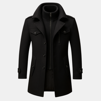 Winterjas voor heren met tweedelig ontwerp, slanke pasvorm en hoogwaardige afwerking, perfect voor formele en casual gelegenheden.