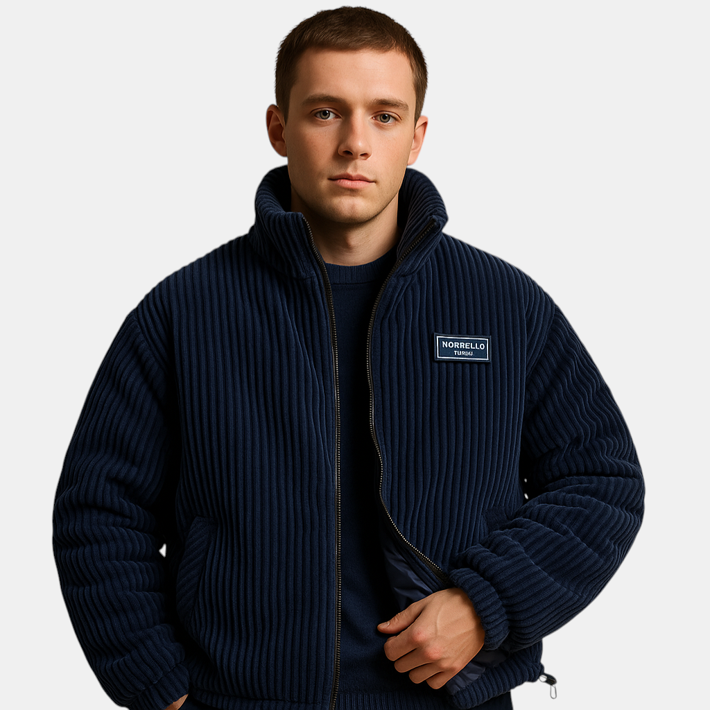 Heren corduroy jack met katoenen voering en comfortabele pasvorm, ideaal voor koude dagen en casual winteroutfits.
