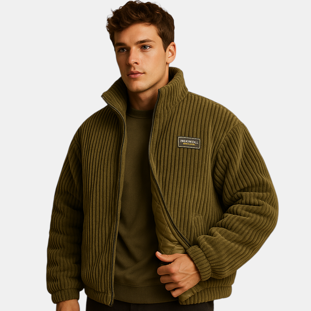 Heren corduroy jack met katoenen voering en comfortabele pasvorm, ideaal voor koude dagen en casual winteroutfits.