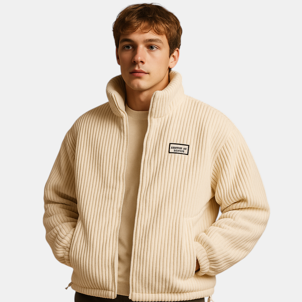 Heren corduroy jack met katoenen voering en comfortabele pasvorm, ideaal voor koude dagen en casual winteroutfits.