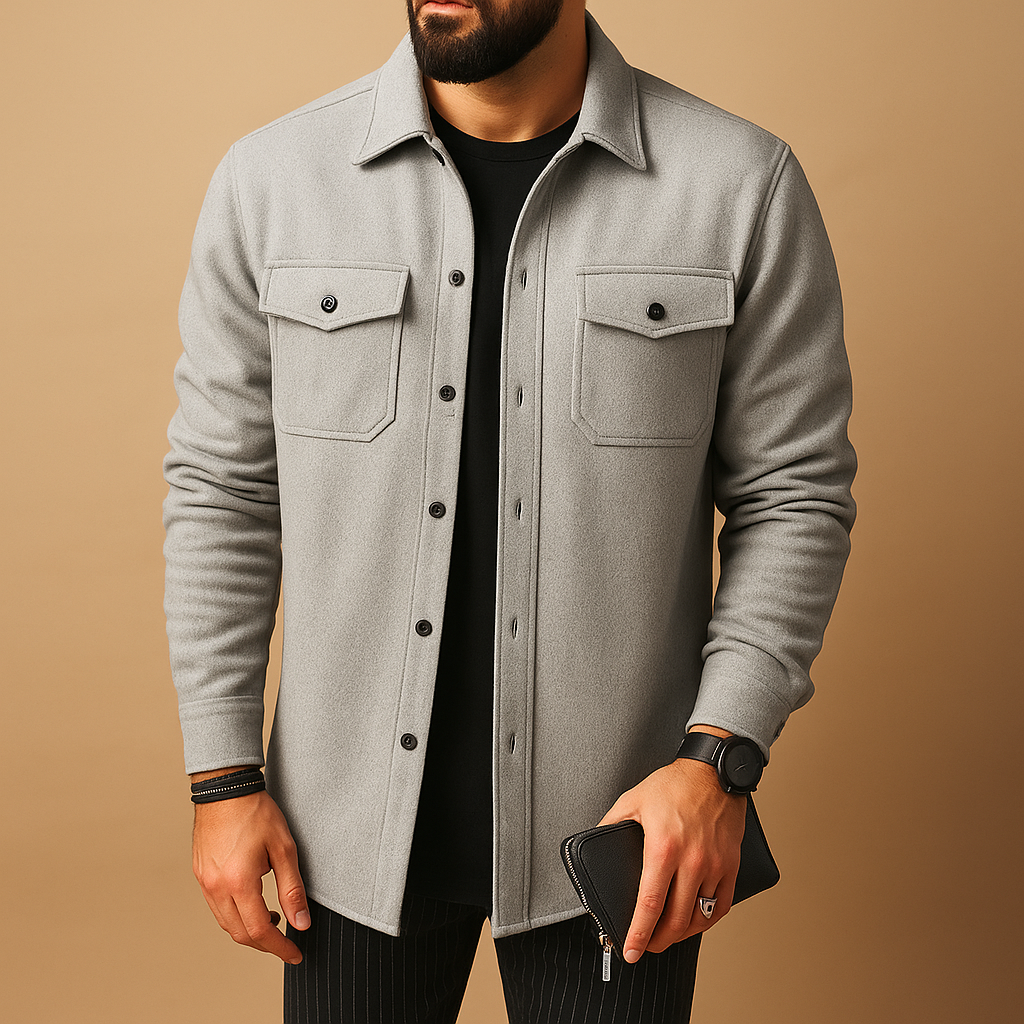 Warme flanellen herenblouse met lange mouwen in abrikooskleur, ideaal voor herfst en winter, comfortabele pasvorm