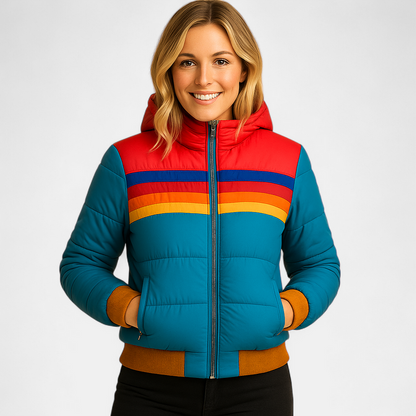 Warme gewatteerde winterjas met capuchon voor dames, stijlvol en flatterend met tijdloos design. Ideaal voor werk, reizen en winterse feestdagen.