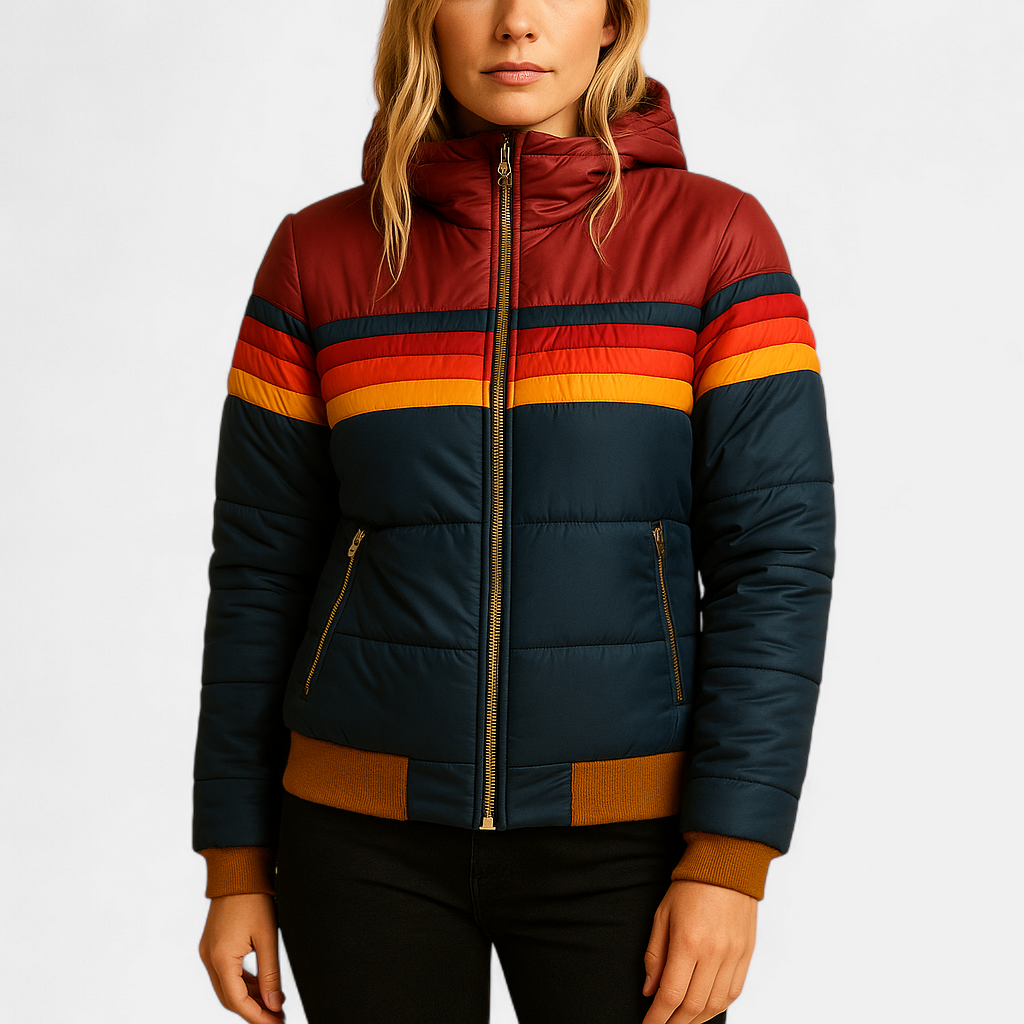 Warme gewatteerde winterjas met capuchon voor dames, stijlvol en flatterend met tijdloos design. Ideaal voor werk, reizen en winterse feestdagen.