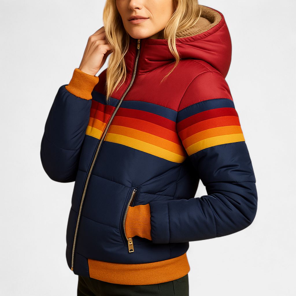 Warme gewatteerde winterjas met capuchon voor dames, stijlvol en flatterend met tijdloos design. Ideaal voor werk, reizen en winterse feestdagen.