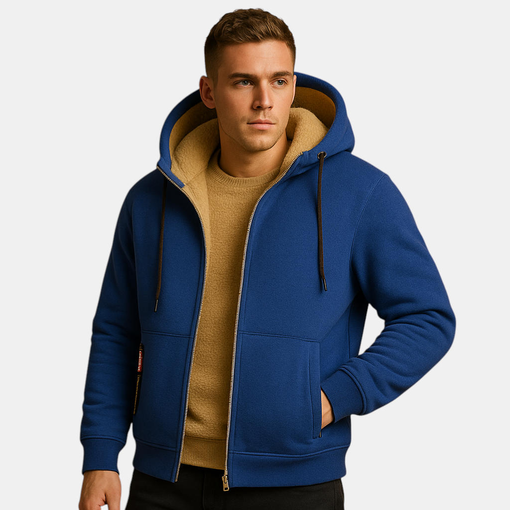 Warme hoodie met rits en capuchon voor heren, losse pasvorm en modern design, ideaal voor dagelijks gebruik en outdooractiviteiten.