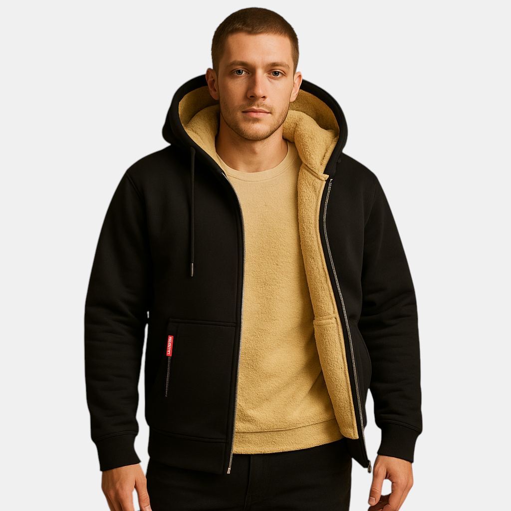 Warme hoodie met rits en capuchon voor heren, losse pasvorm en modern design, ideaal voor dagelijks gebruik en outdooractiviteiten.