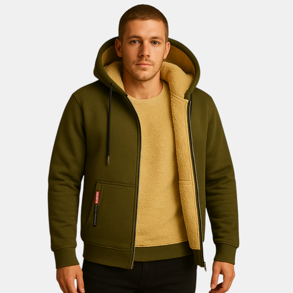 Warme hoodie met rits en capuchon voor heren, losse pasvorm en modern design, ideaal voor dagelijks gebruik en outdooractiviteiten.