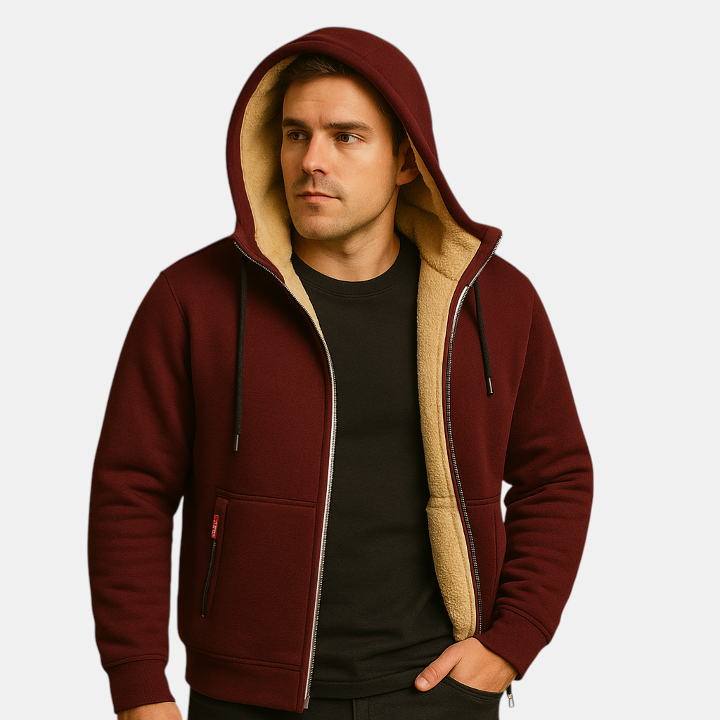 Warme hoodie met rits en capuchon voor heren, losse pasvorm en modern design, ideaal voor dagelijks gebruik en outdooractiviteiten.