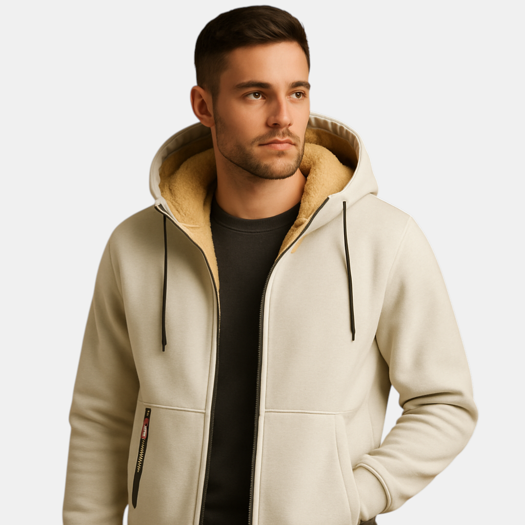 Warme hoodie met rits en capuchon voor heren, losse pasvorm en modern design, ideaal voor dagelijks gebruik en outdooractiviteiten.