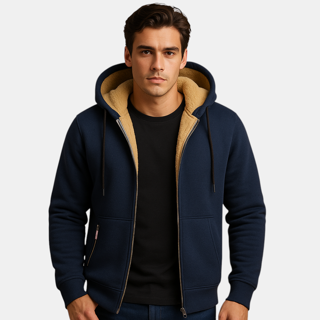 Warme hoodie met rits en capuchon voor heren, losse pasvorm en modern design, ideaal voor dagelijks gebruik en outdooractiviteiten.