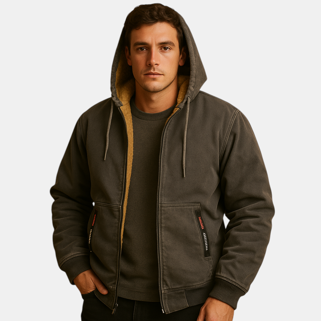 Warme hoodie met rits en capuchon voor heren, losse pasvorm en modern design, ideaal voor dagelijks gebruik en outdooractiviteiten.