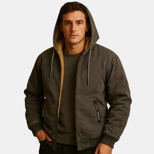 Warme hoodie met rits en capuchon voor heren, losse pasvorm en modern design, ideaal voor dagelijks gebruik en outdooractiviteiten.
