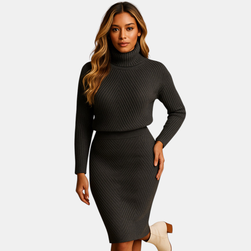 Warme midi winterjurk voor dames in zachte stof, ideaal voor casual en formele winterlooks in stijlvolle kleuren.