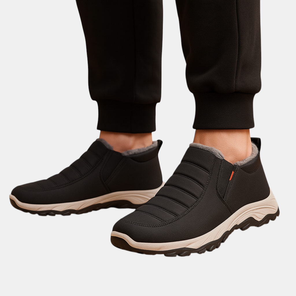 Warme winterschoenen voor heren met pluche voering, slip-on sluiting en antislipzool – perfect voor koude winterdagen en dagelijks gebruik.