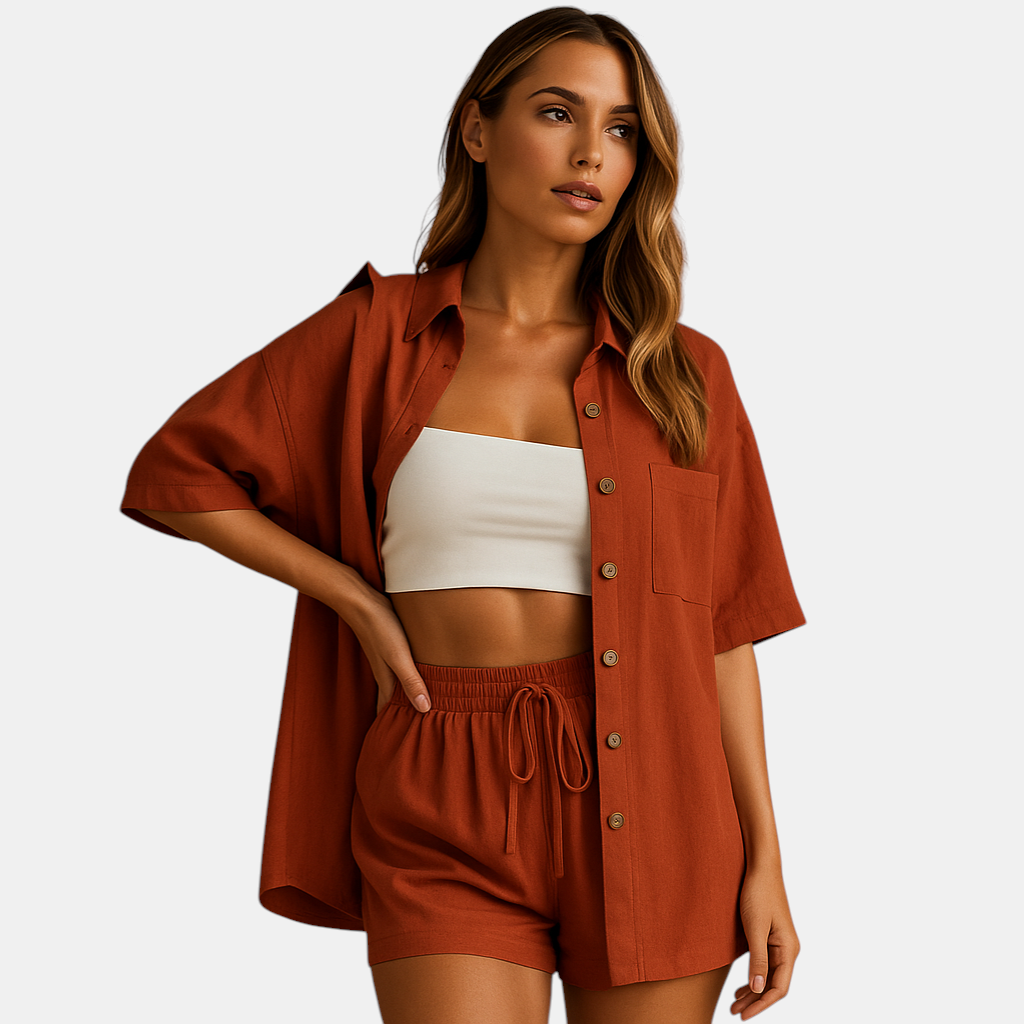 Elegante loungeset voor dames met halflang vest en short