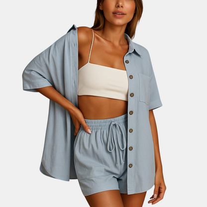 Comfortabele loungeset voor dames met vest en drawstring short