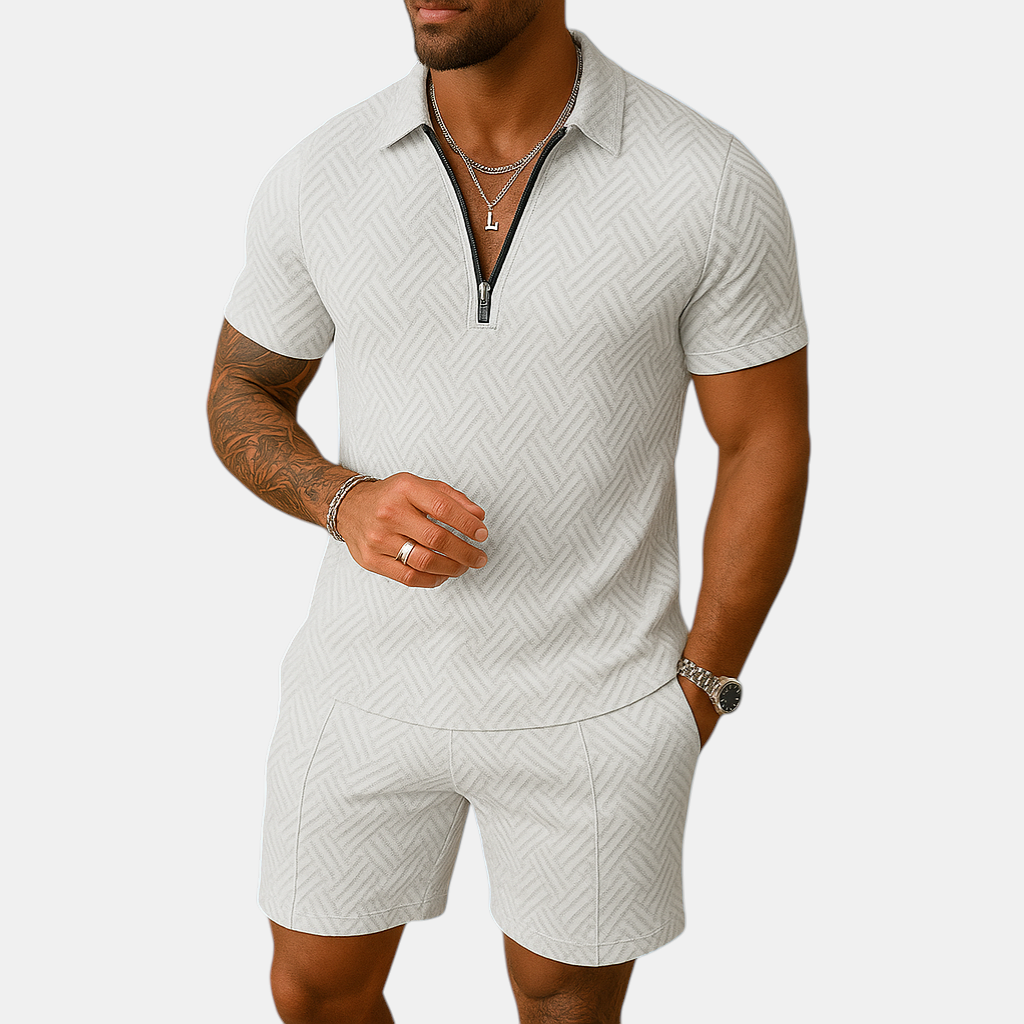 Heren zomerset bestaande uit polo shirt en korte broek in diverse kleuren, perfect voor strand, vakantie en warme dagen.