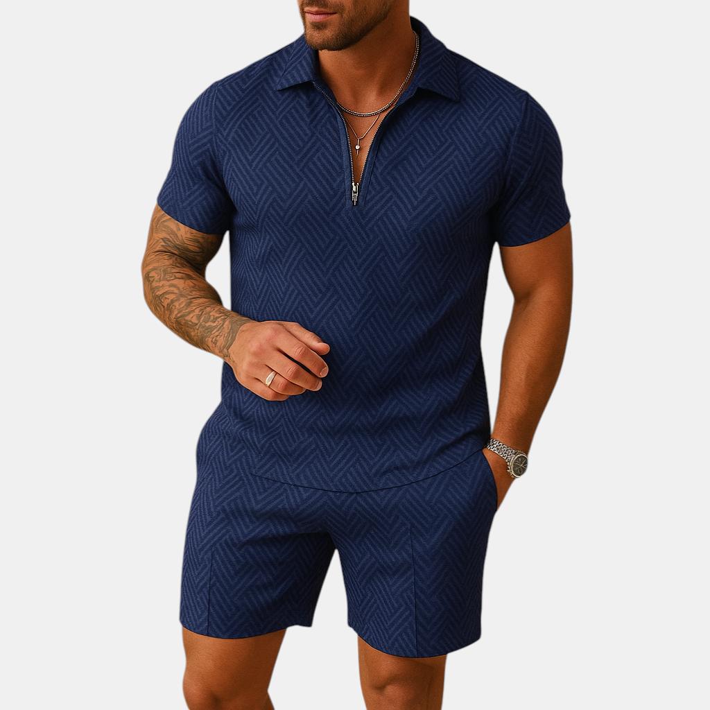 Heren zomerset bestaande uit polo shirt en korte broek in diverse kleuren, perfect voor strand, vakantie en warme dagen.