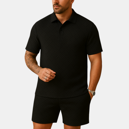 Heren zomerset bestaande uit polo shirt en korte broek in diverse kleuren, perfect voor strand, vakantie en warme dagen.