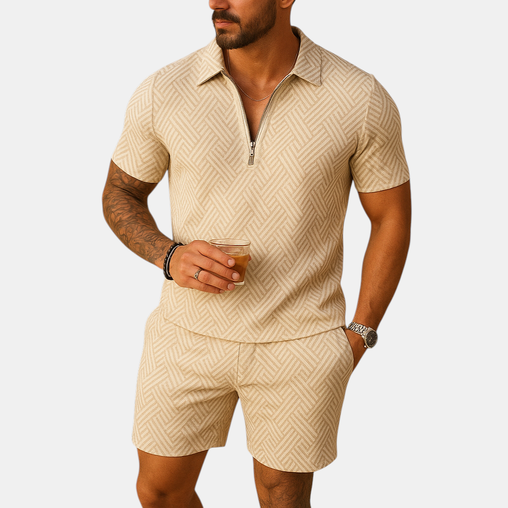 Heren zomerset bestaande uit polo shirt en korte broek in diverse kleuren, perfect voor strand, vakantie en warme dagen.